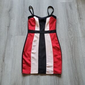 Small Charlotte Russe Bodycon Mini Dress Red Black Stripe